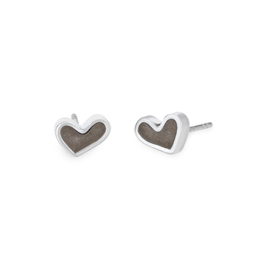 Signature heart stud cremation earrings in 14k white gold shown from the front