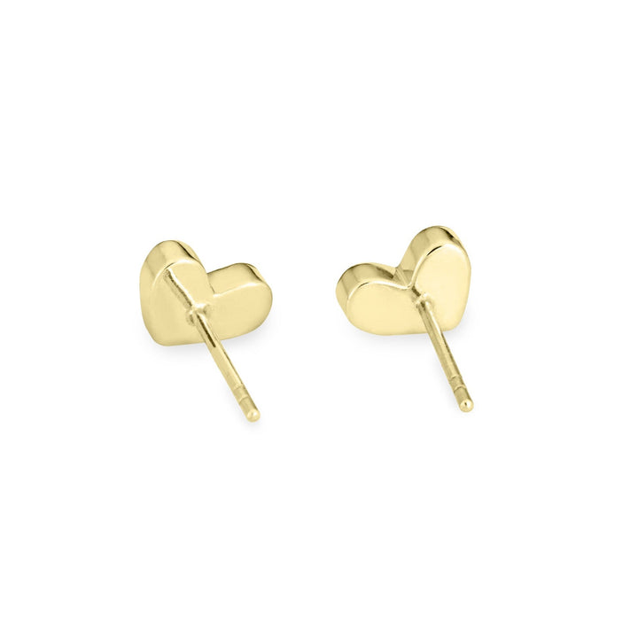 signature heart stud cremation earrings in 14k yellow gold shown from the back