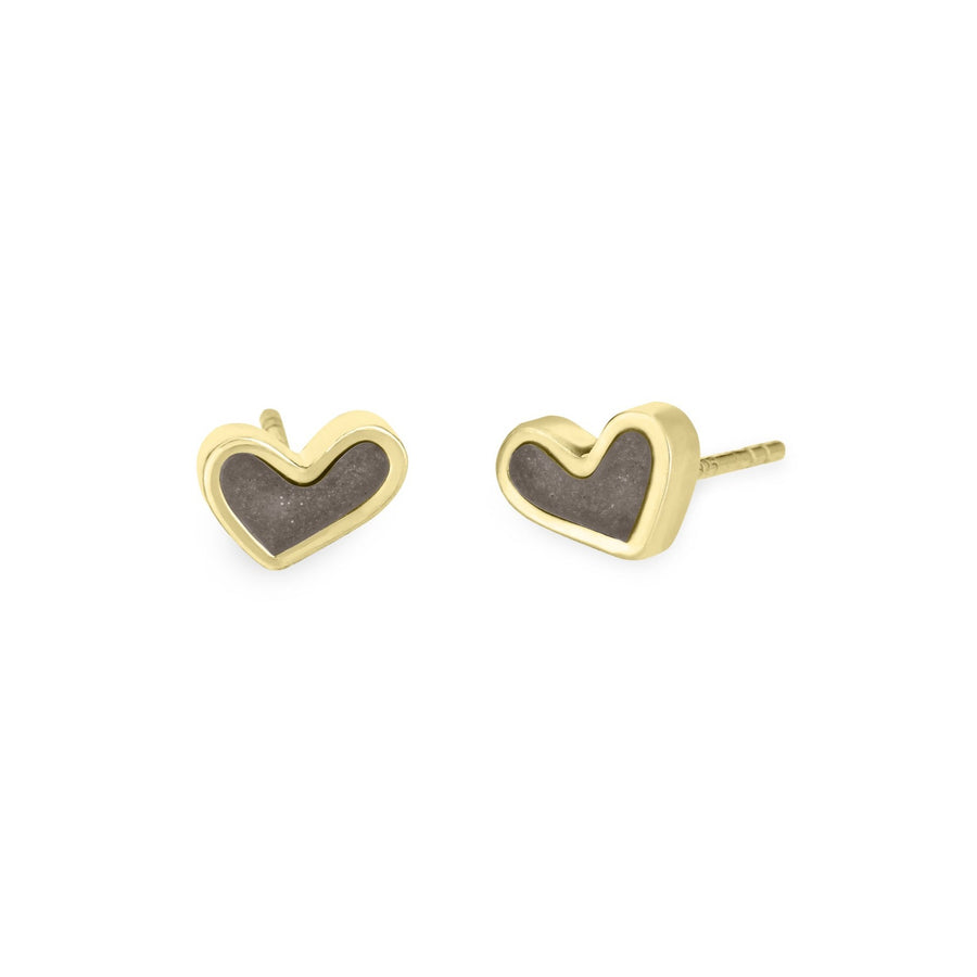 signature heart stud cremation earrings in 14k yellow gold shown from the front