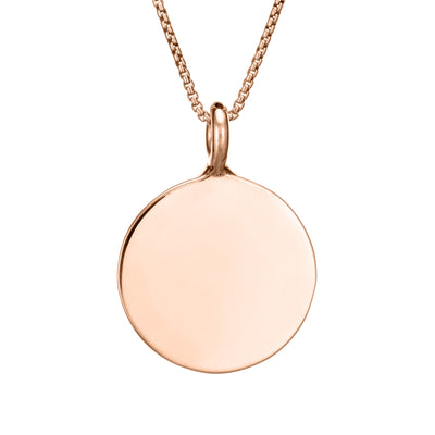 The 14k rose gold simple bail circle pendant by close by me jewelry from the back