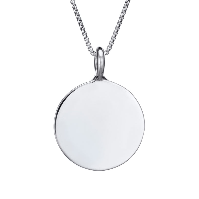The 14k white gold simple bail circle pendant by close by me jewelry from the back