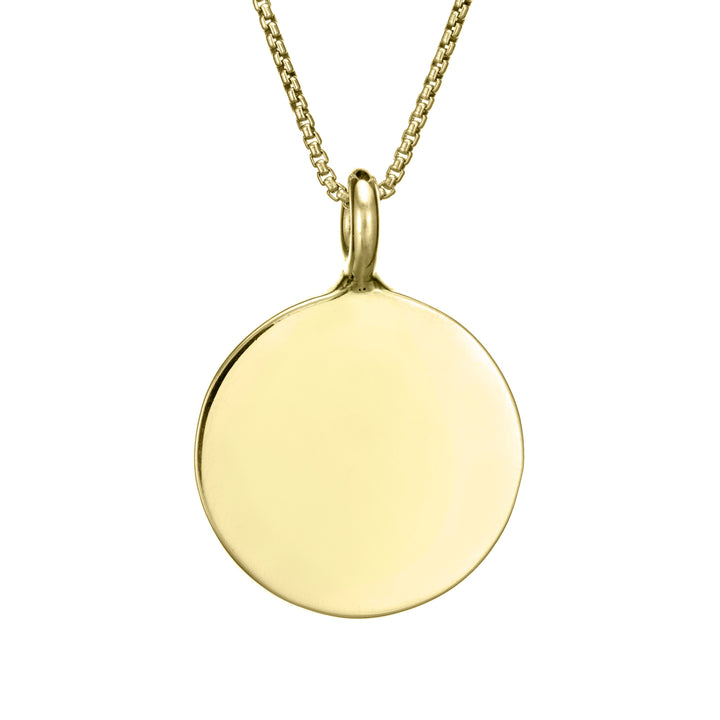 The 14k yellow gold simple bail circle ashes pendant by close by me jewelry from the back