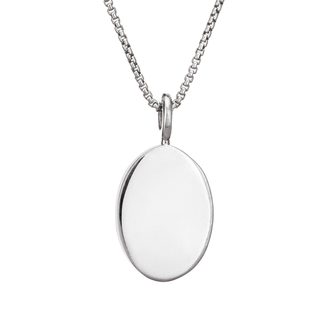 The simple bail oval necklace with ashes by close by me jewelry in sterling silver from the back
