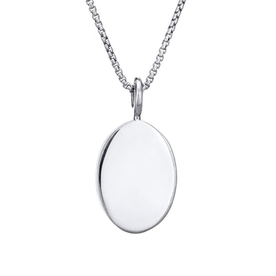 The simple bail oval pendant with cremated remains by close by me jewelry in 14k white gold from the back