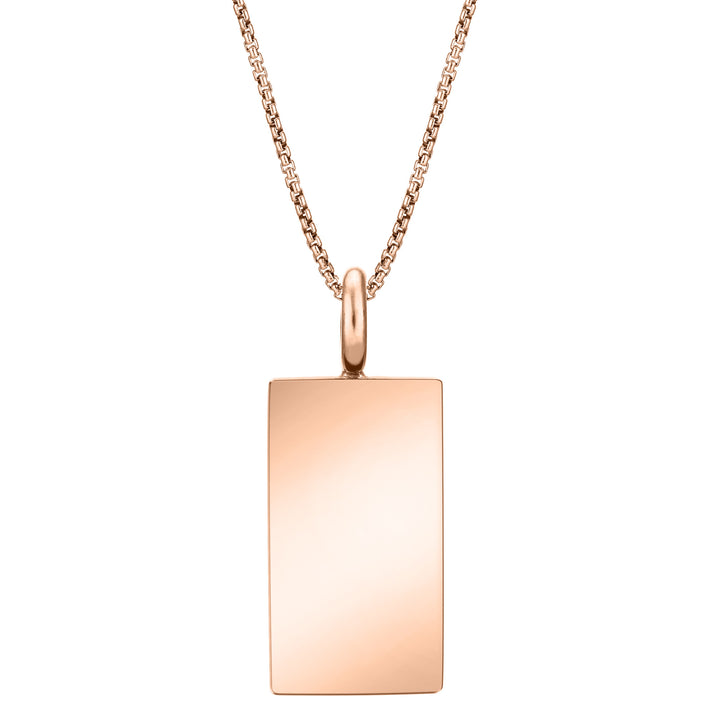 The 14k rose gold simple bail rectangle memorial pendant by close by me jewelry from the back