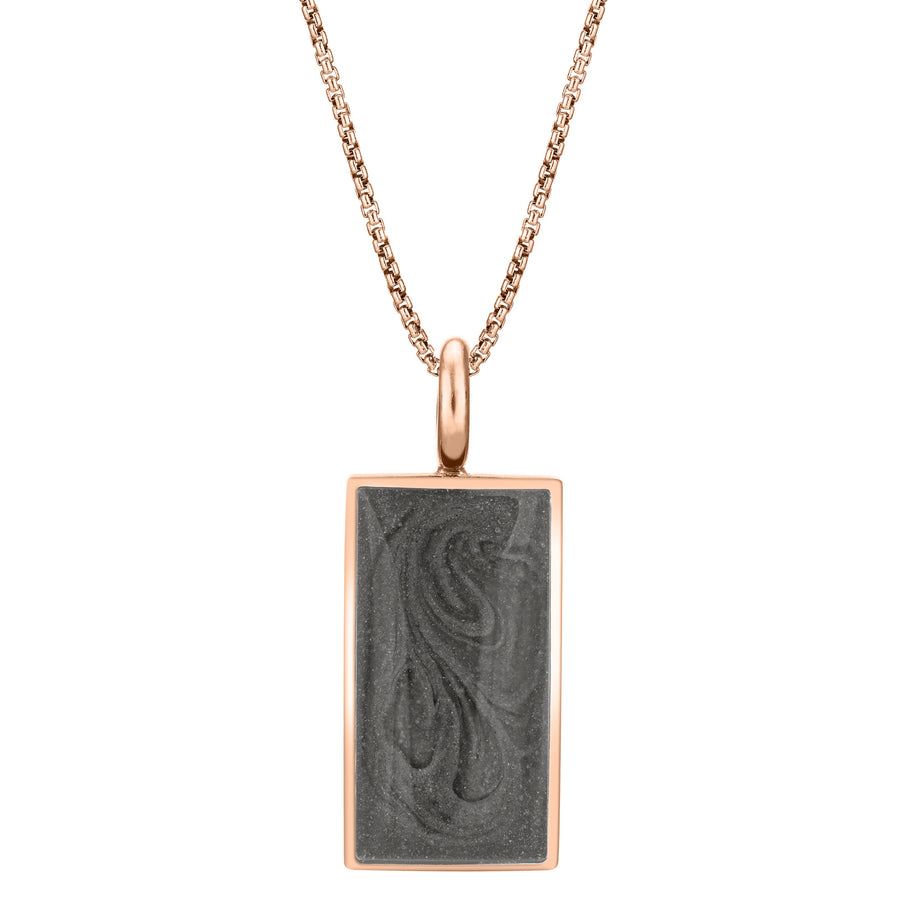 The 14k rose gold simple bail rectangle memorial pendant by close by me jewelry from the front