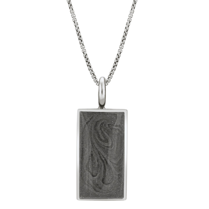 The sterling silver simple bail rectangle men's memorial pendant on a thin chain by close by me jewelry from the front