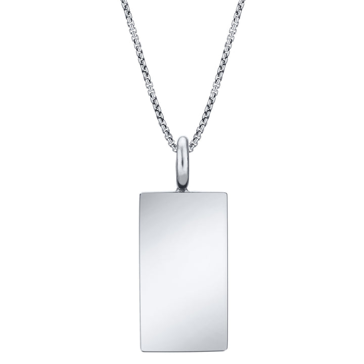 The 14k white gold simple bail rectangle ashes pendant by close by me jewelry from the back
