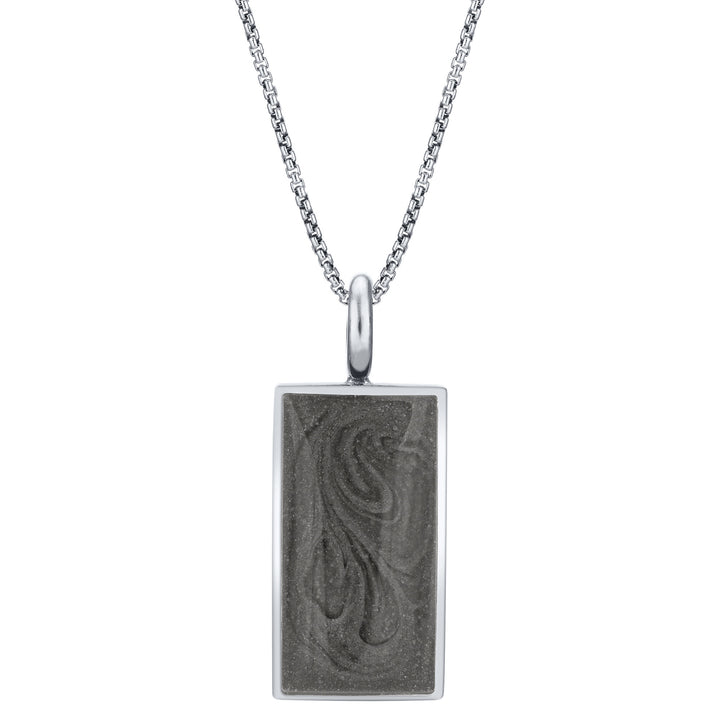The 14k white gold simple bail rectangle ashes pendant by close by me jewelry from the front
