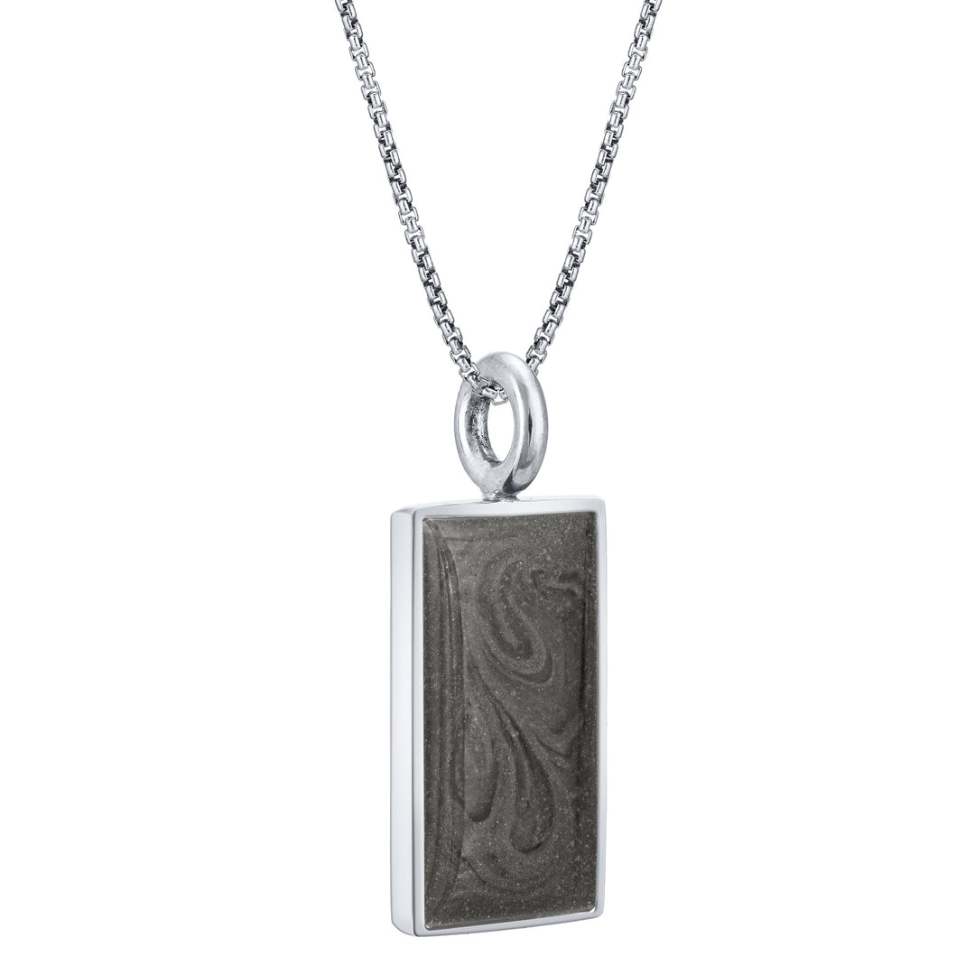 The 14k white gold simple bail rectangle ashes pendant by close by me jewelry from an angle