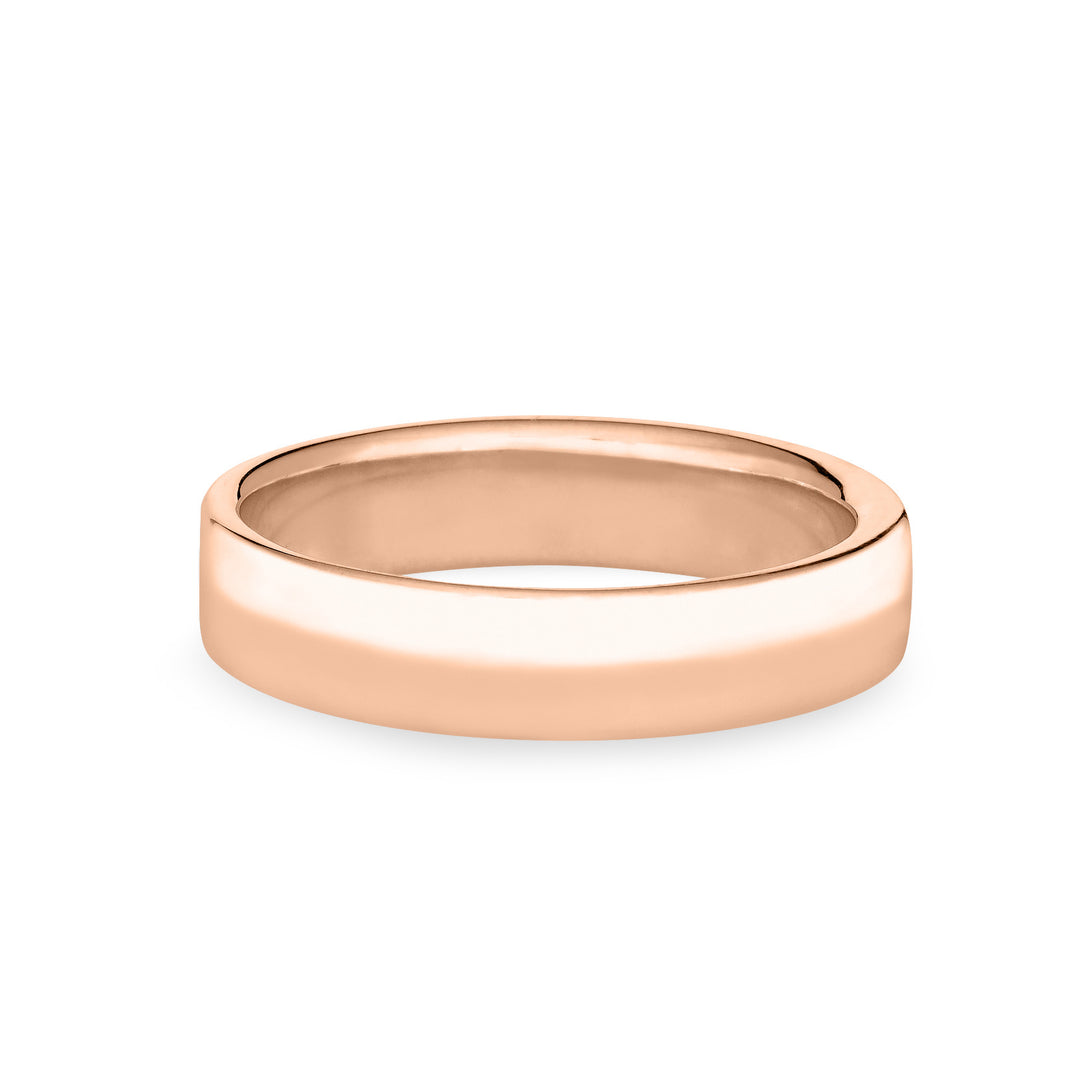 Back view of Close By Me's Men's Simple Band Cremation Ring in 14K Rose Gold against a solid white background.