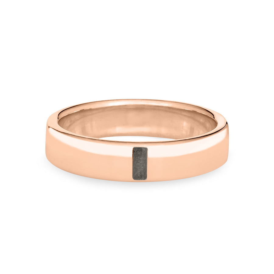 Front view of Close By Me's Men's Simple Band Cremation Ring in 14K Rose Gold against a solid white background.