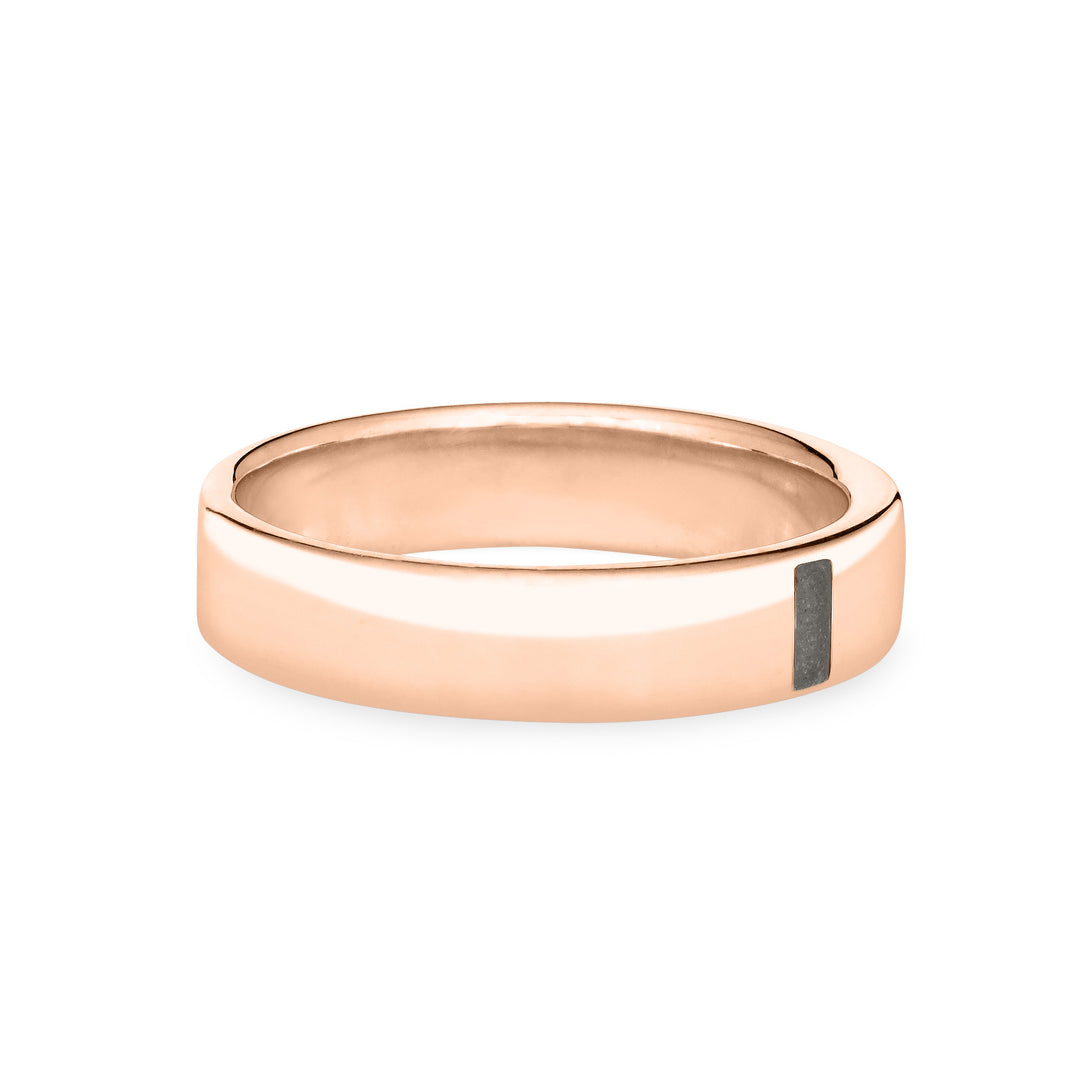 Side view of Close By Me's Men's Simple Band Cremation Ring in 14K Rose Gold against a solid white background.