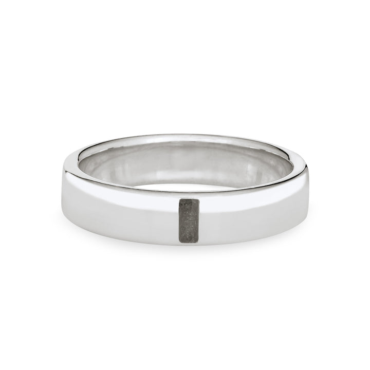Front view of Close By Me's Men's Simple Band Cremation Ring in Sterling Silver against a solid white background.
