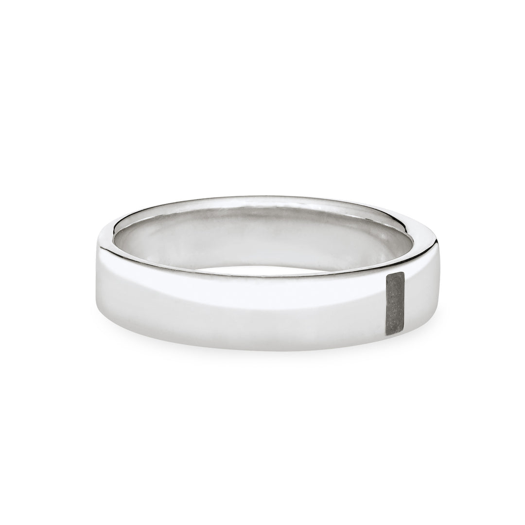 Side view of Close By Me's Men's Simple Band Cremation Ring in Sterling Silver against a solid white background.