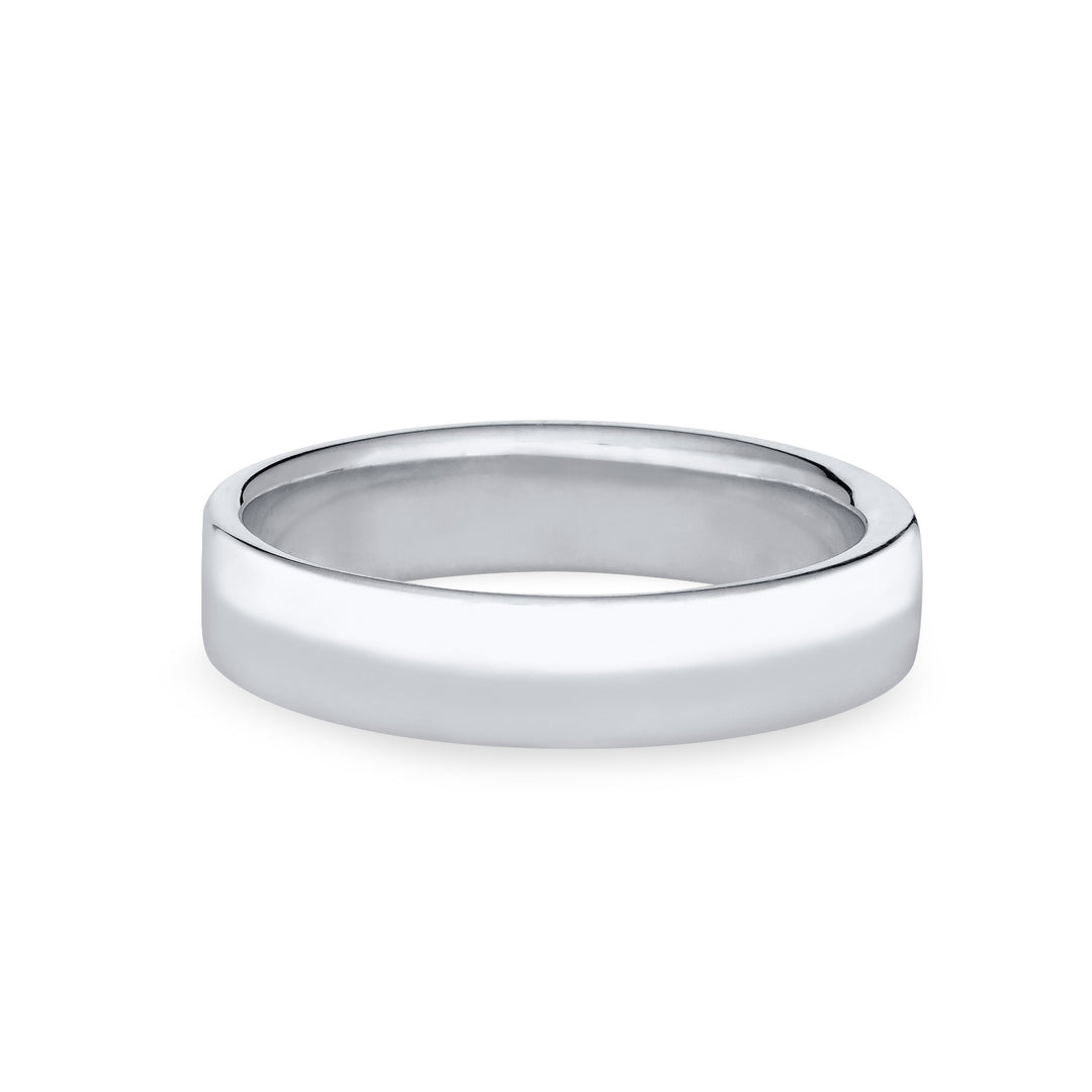 Back view of Close By Me's Men's Simple Band Cremation Ring in 14K White Gold against a solid white background.