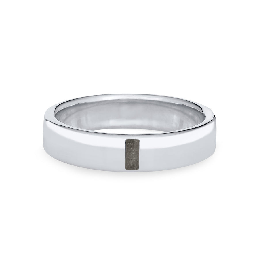 Front view of Close By Me's Men's Simple Band Cremation Ring in 14K White Gold against a solid white background.