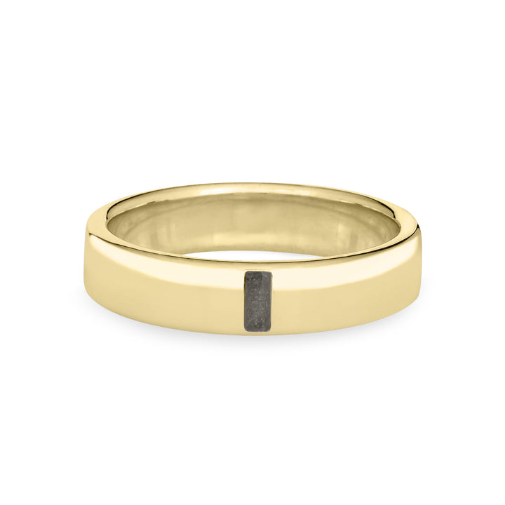 Front view of Close By Me's Men's Simple Band Cremation Ring in 14K Yellow Gold against a solid white background.