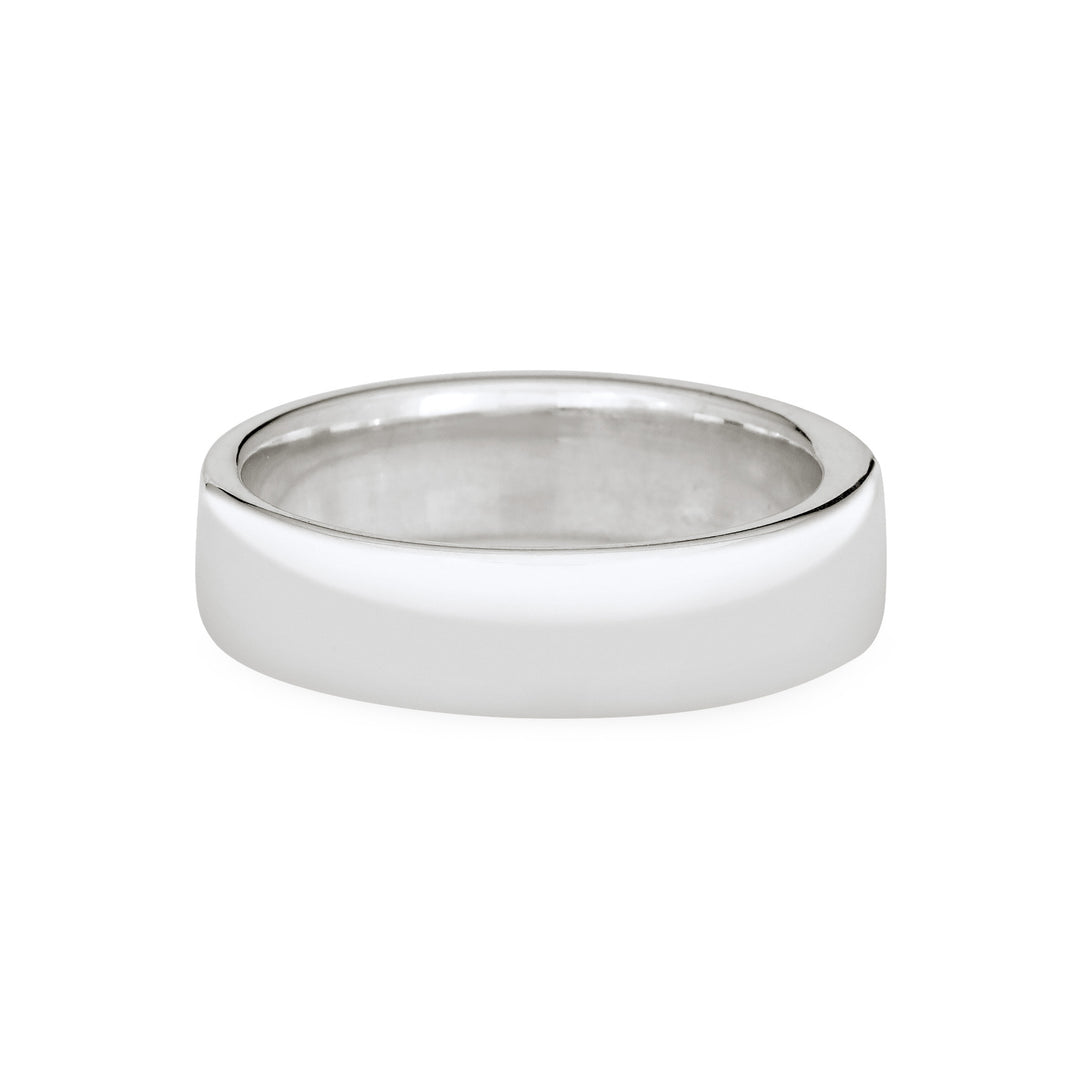 Back view of Close By Me's Simple Band Three Setting Cremation Ring in Sterling Silver against a solid white background.