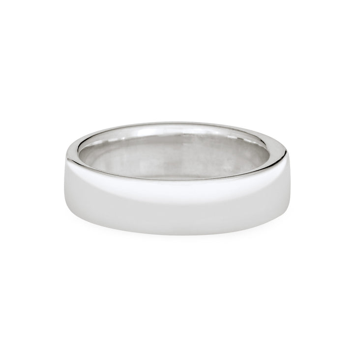 Back view of Close By Me's Simple Band Three Setting Cremation Ring in Sterling Silver against a solid white background.
