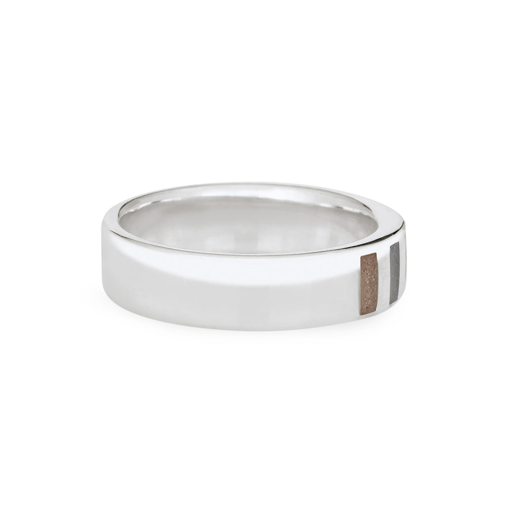 Side view of Close By Me's Simple Band Three Setting Cremation Ring in Sterling Silver against a solid white background.