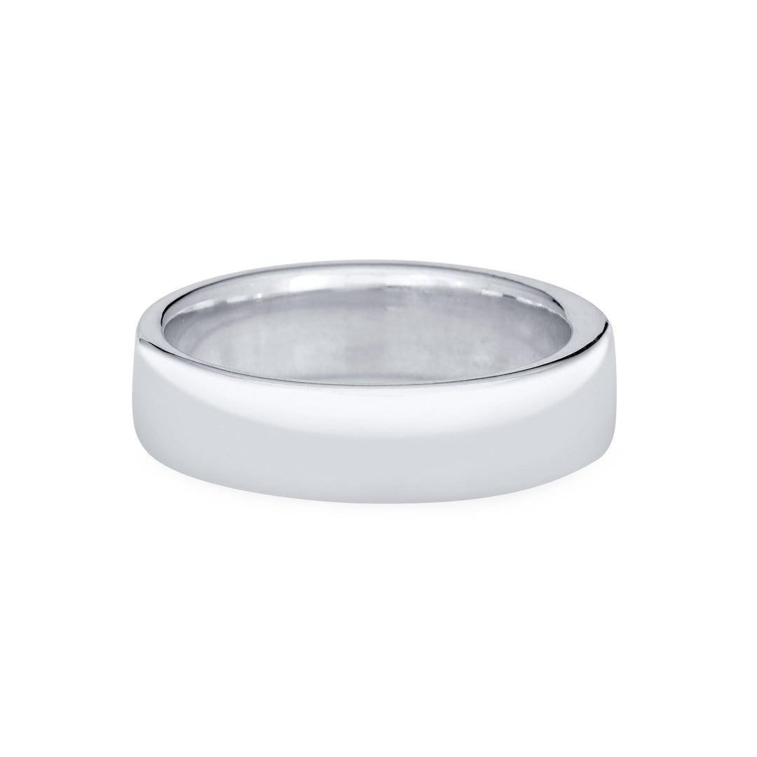 Back view of Close By Me's Simple Band Three Setting Cremation Ring in 14K White Gold against a solid white background.