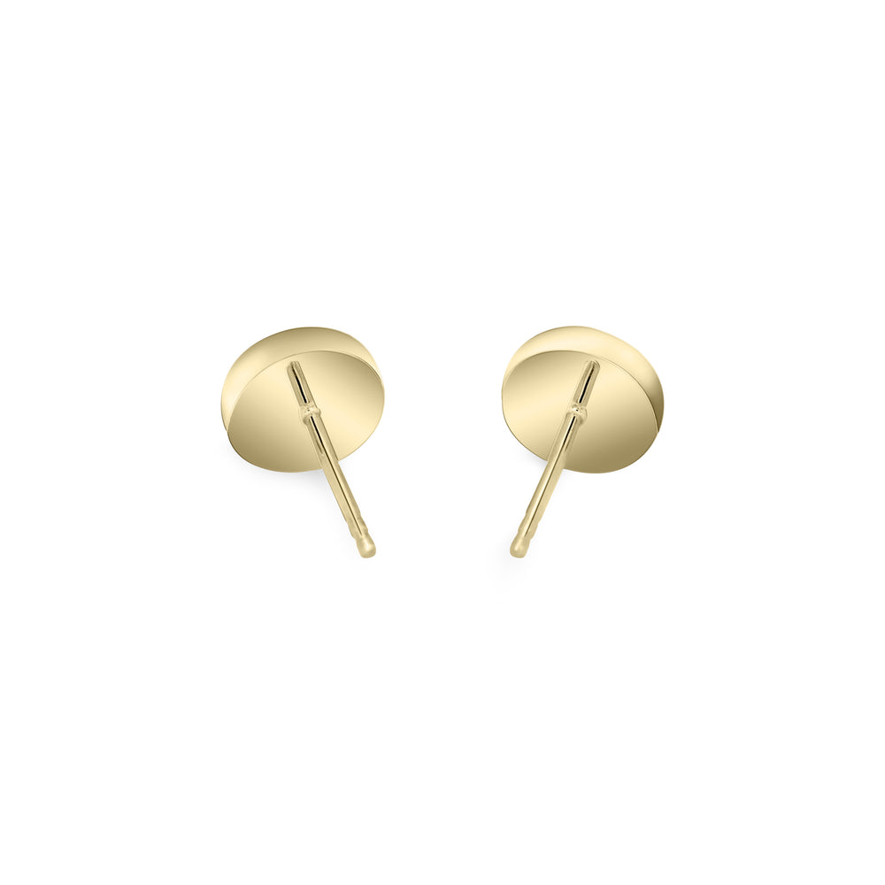 close by me's 14k yellow gold circular stud earrings with ashes from the back