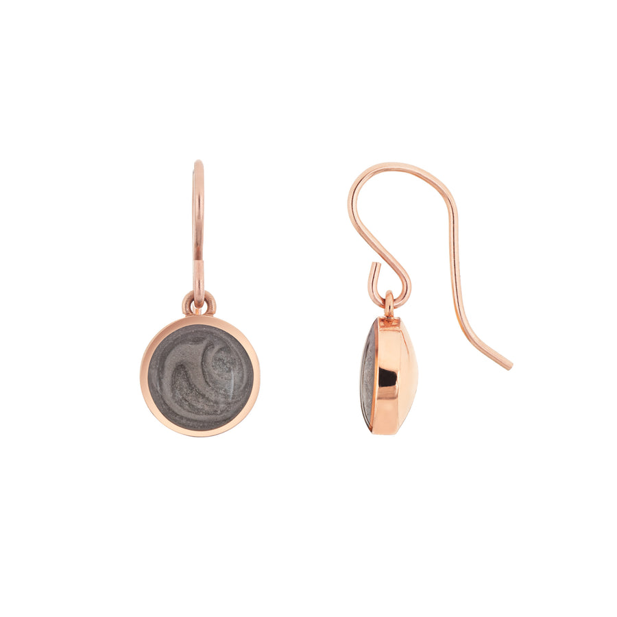 Simple dome cremation earrings in 14k rose gold shown from the front