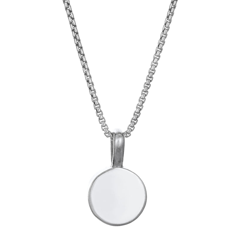 The 14K White Gold Single Setting Circle Cremains Pendant designed and set with cremains by close by me jewelry from the back