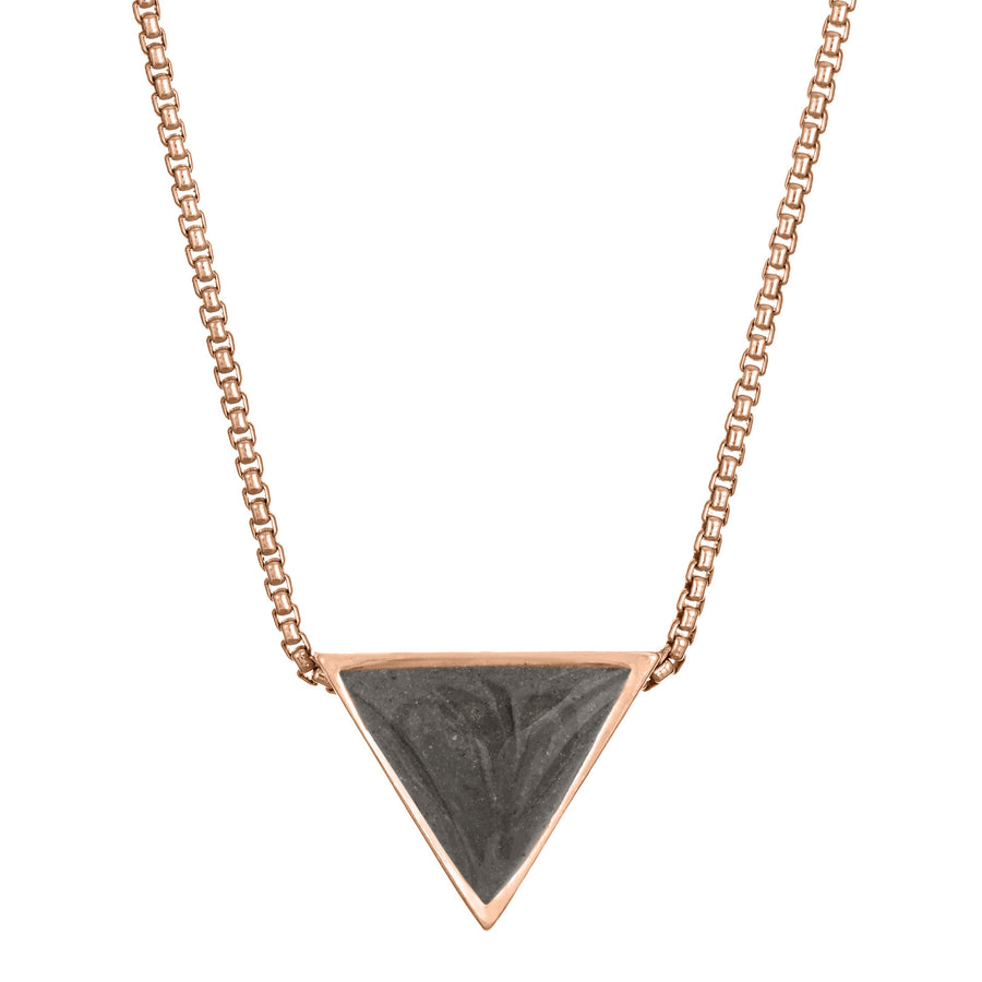 close by me jewelry's 14K Rose Gold Sliding Triangle Cremation Necklace from the front