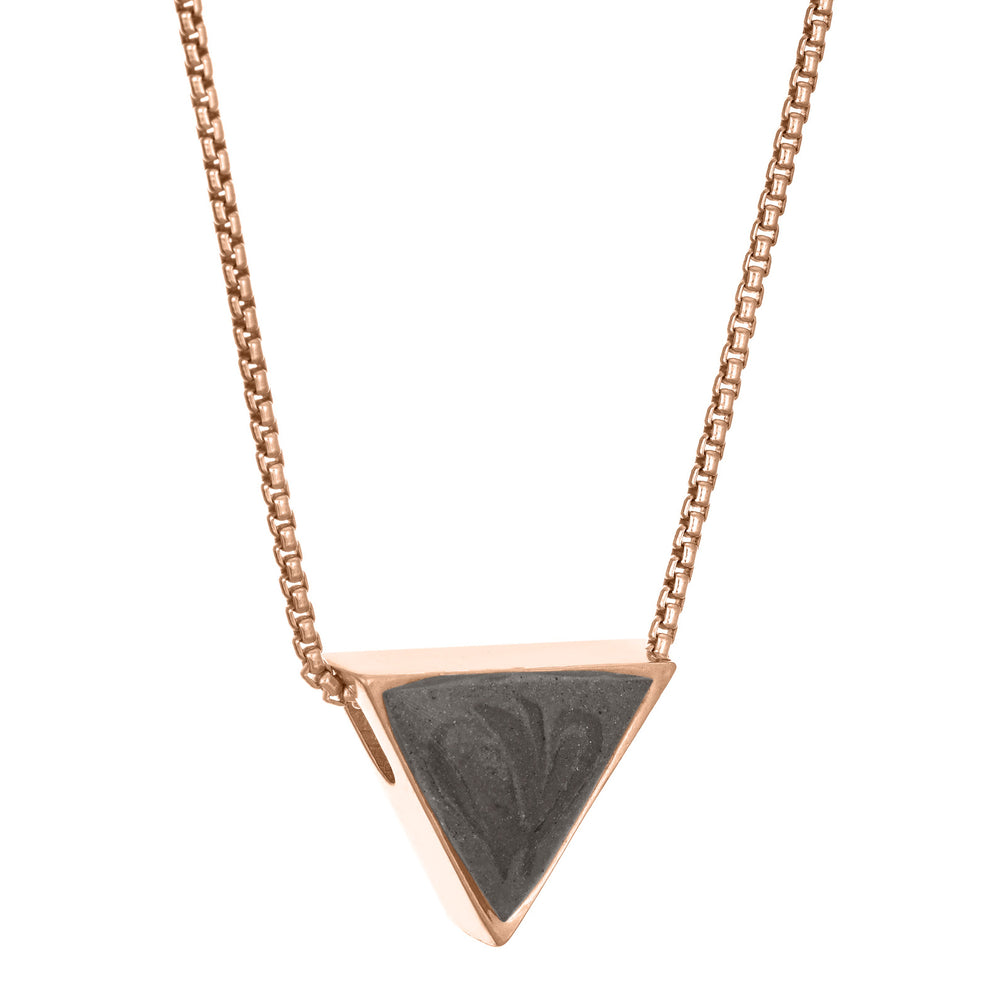 close by me jewelry's 14K Rose Gold Sliding Triangle Cremains Necklace from the side