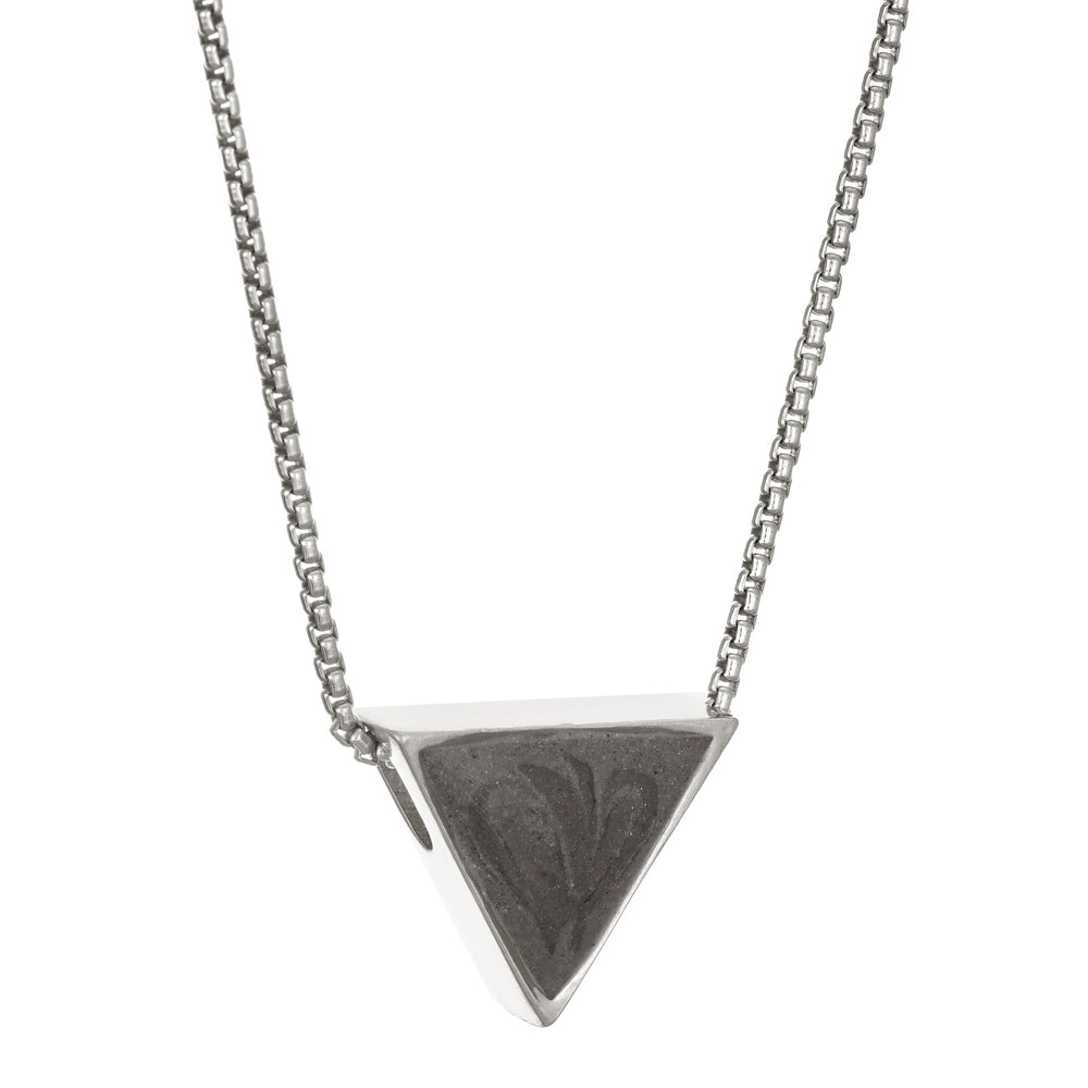 close by me jewelry's Sterling Silver Sliding Triangle Pendant with cremated remains from the side
