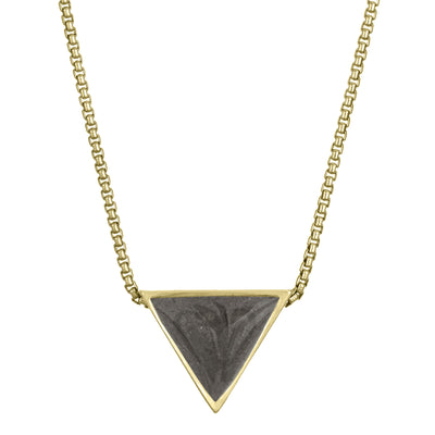 close by me jewelry's 14K Yellow Gold Sliding Triangle Pendant with cremains from the front