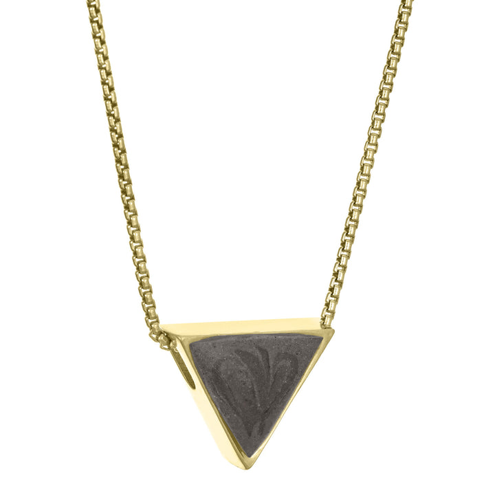 close by me jewelry's 14K Yellow Gold Sliding Triangle Pendant with cremains from the side