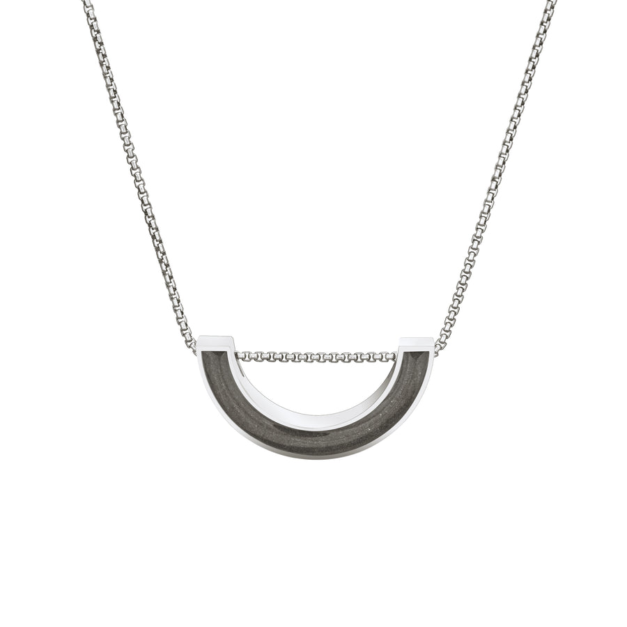 close by me jewelry's sliding "u"-shaped pendant with ashes in sterling silver from the front