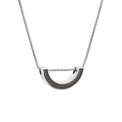 close by me jewelry's sliding "u"-shaped pendant with ashes in sterling silver from an angle