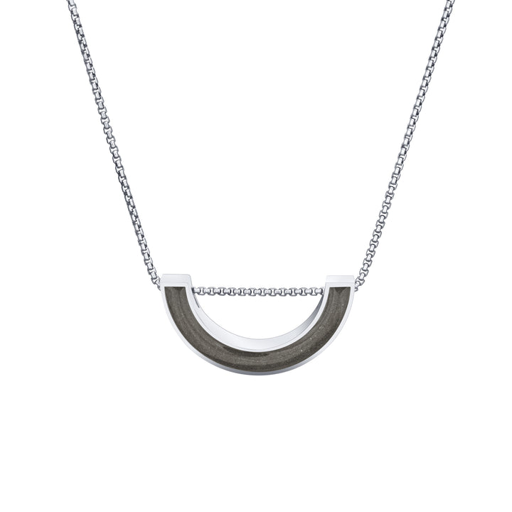 close by me jewelry's sliding "u"-shaped cremated remains pendant in 14k white gold from the front