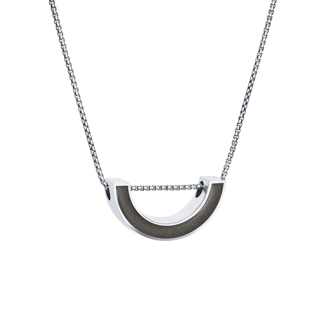 close by me jewelry's sliding "u"-shaped cremated remains pendant in 14k white gold from an angle