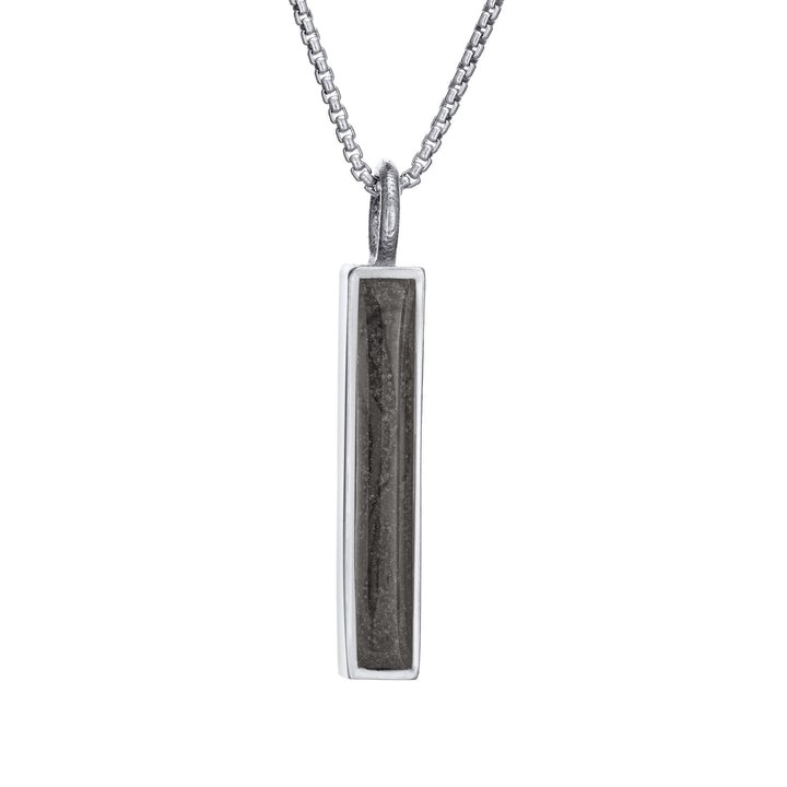close by me jewelry's 14k white gold small bar ashes pendant from the front