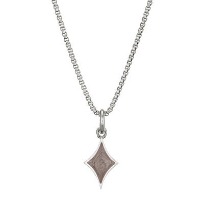 This photo shows close by me jewelry's Small Diamond Cremation Charm design in Sterling Silver from the front