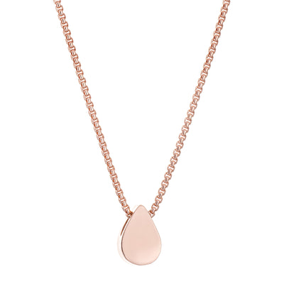 This photo shows the 14K Rose Gold Small Pear Sliding Cremation Pendant designed by close by me jewelry from the back