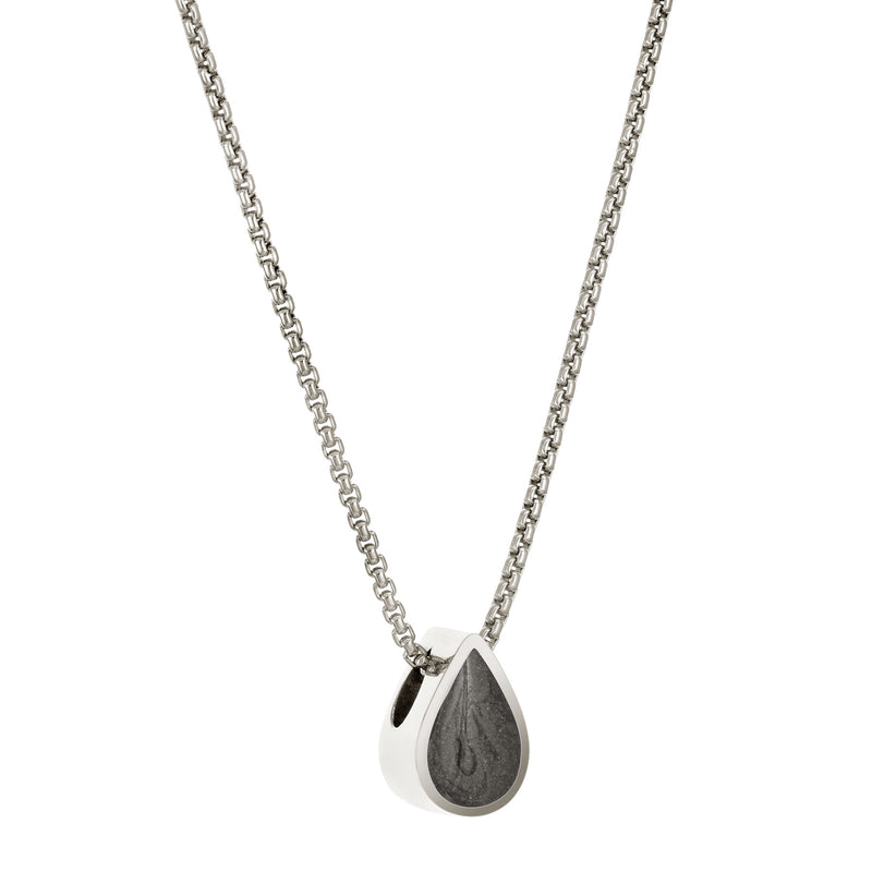 This photo shows the Sterling Silver Small Pear Sliding Cremation Pendant designed by close by me jewelry from the side