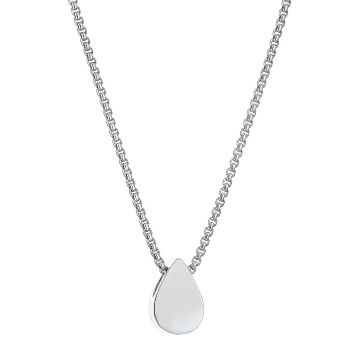 This photo shows the 14K White Gold Small Pear Sliding Cremains Pendant designed by close by me jewelry from the back
