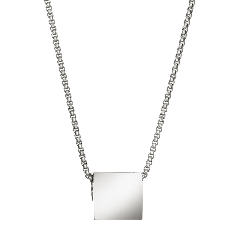 Pictured here is the Sterling Silver Small Square Sliding Cremation Pendant designed by close by me jewelry from the back