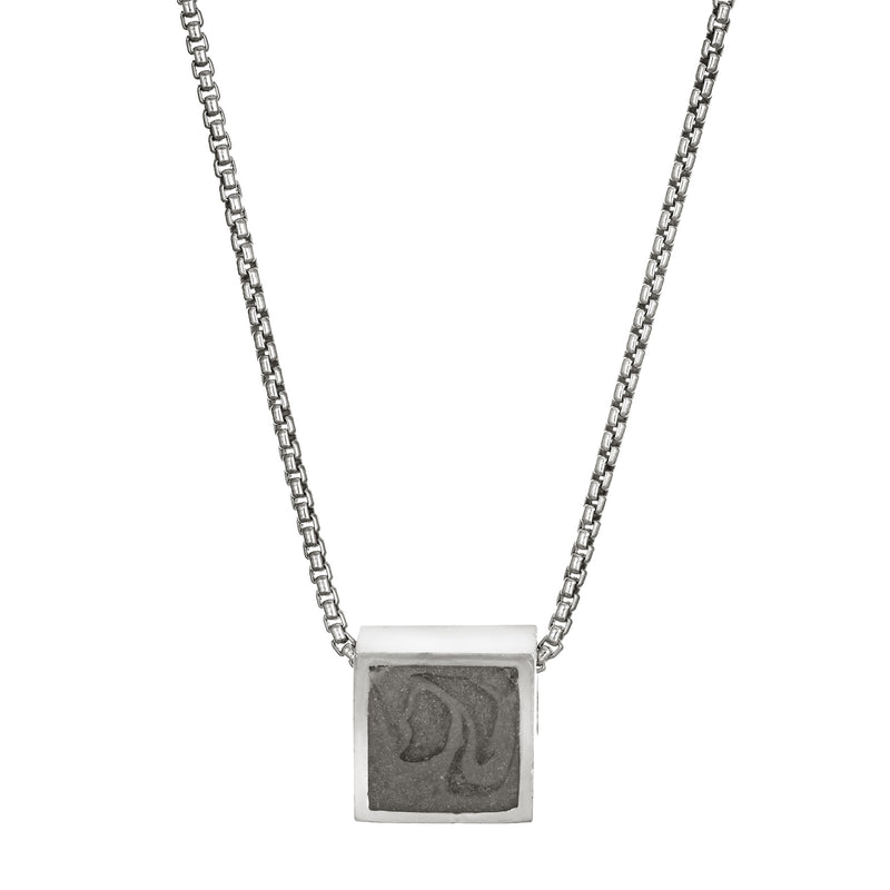 Pictured here is the Sterling Silver Small Square Sliding Cremation Pendant designed by close by me jewelry from the front