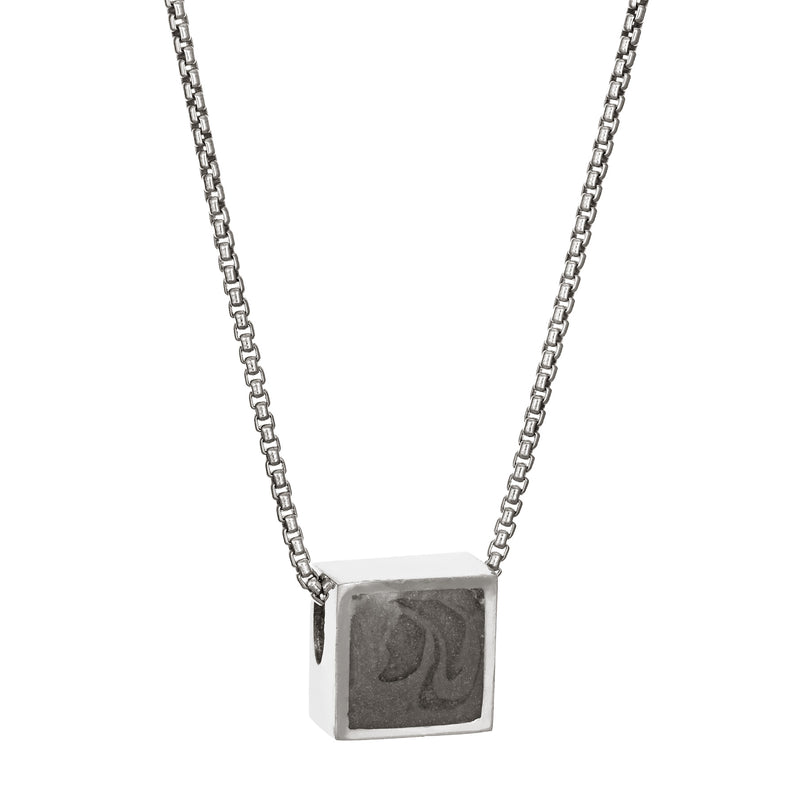 Pictured here is the Sterling Silver Small Square Sliding Cremation Pendant designed by close by me jewelry from the side