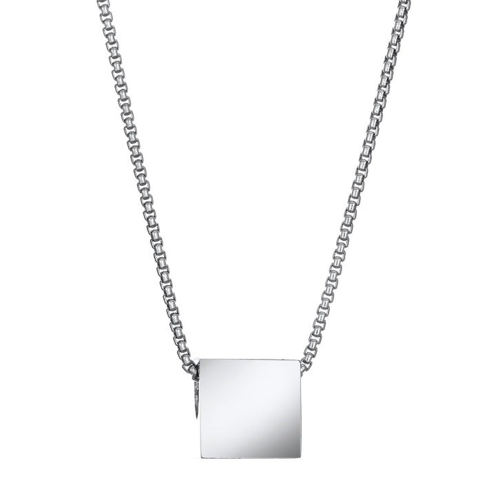 Pictured here is the 14K White Gold Small Square Sliding Cremation Pendant designed by close by me jewelry from the back