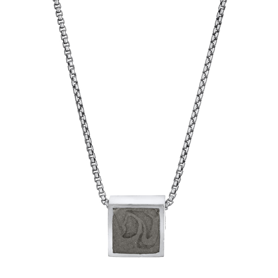 Pictured here is the 14K White Gold Small Square Sliding Cremation Pendant designed by close by me jewelry from the front
