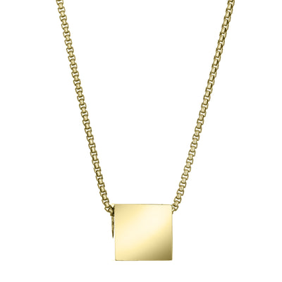 Pictured here is the 14K Yellow Gold Small Square Sliding Cremation Necklace designed by close by me jewelry from the back