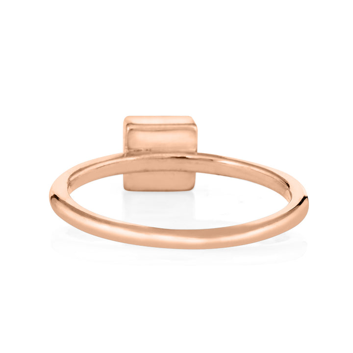 Pictured here is the 14K Rose Gold Small Square Stacking Cremation Ring with ashes designed by close by me jewelry from the back